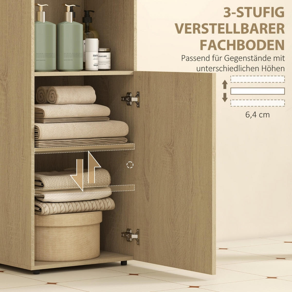 BADEZIMMERSCHRÄNKE 40x31x104 cm Eiche mit geflügelter Tür & verstellbarem Regal - Eichefarben, Holzwerkstoff (40/104/31cm) - Modfu