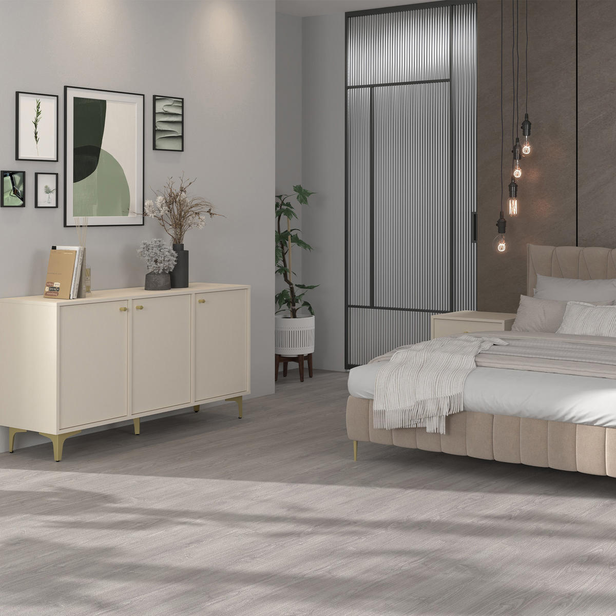 KOMMODE FLOREN, Creme/Gold - Creme, Holzwerkstoff/Metall (124.5/72.4/40.8cm) - KONSIMO®