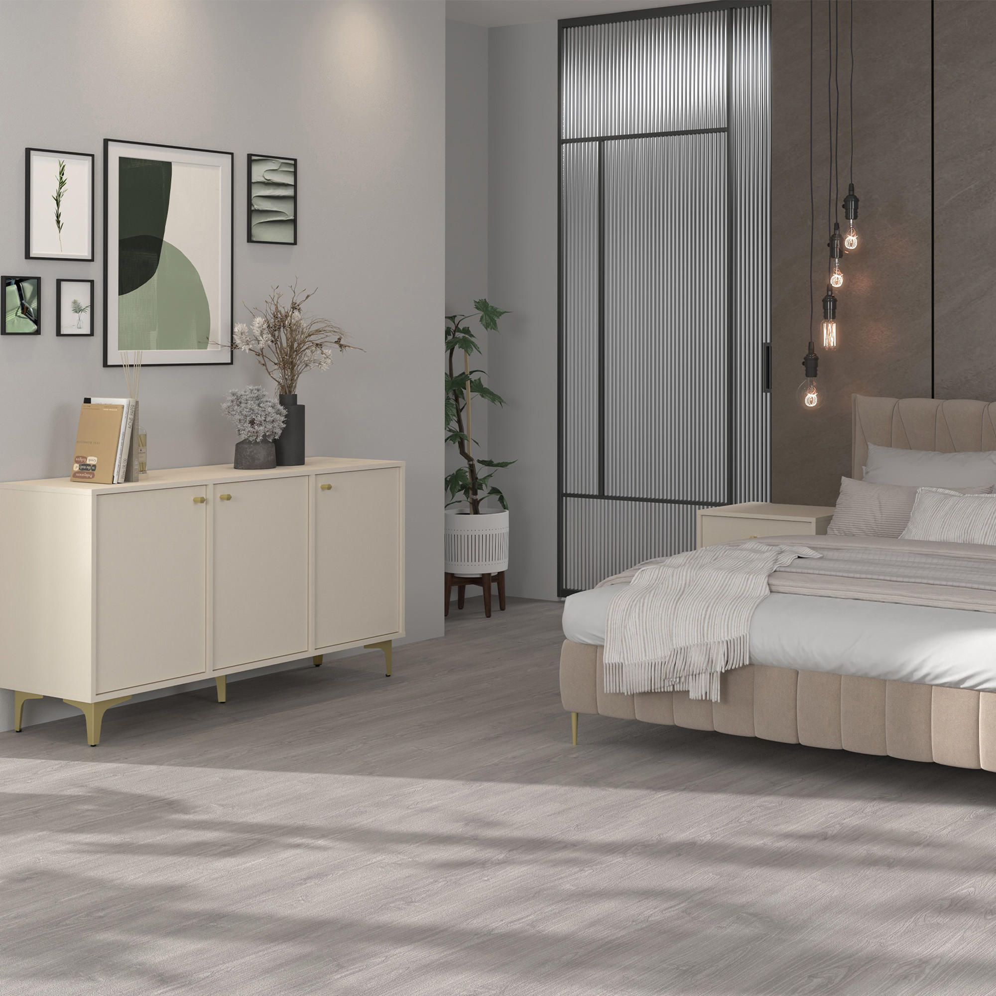 Thumbnail - Konsimo® Kommode, Creme, Holzwerkstoff, Metall, 3 Fächer, 124.5x72.4x40.8 cm, Wohnzimmer, Kommoden & Sideboards, Kommode...