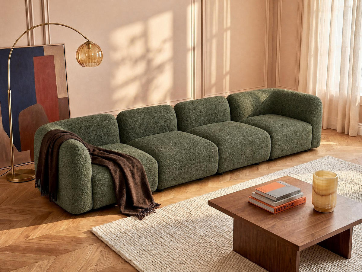 MODULIERBARES Sofa - 5 Personen - stoff - grün Danepi - Grün, Holz/Textil (348/69/94cm) - Vente-Unique