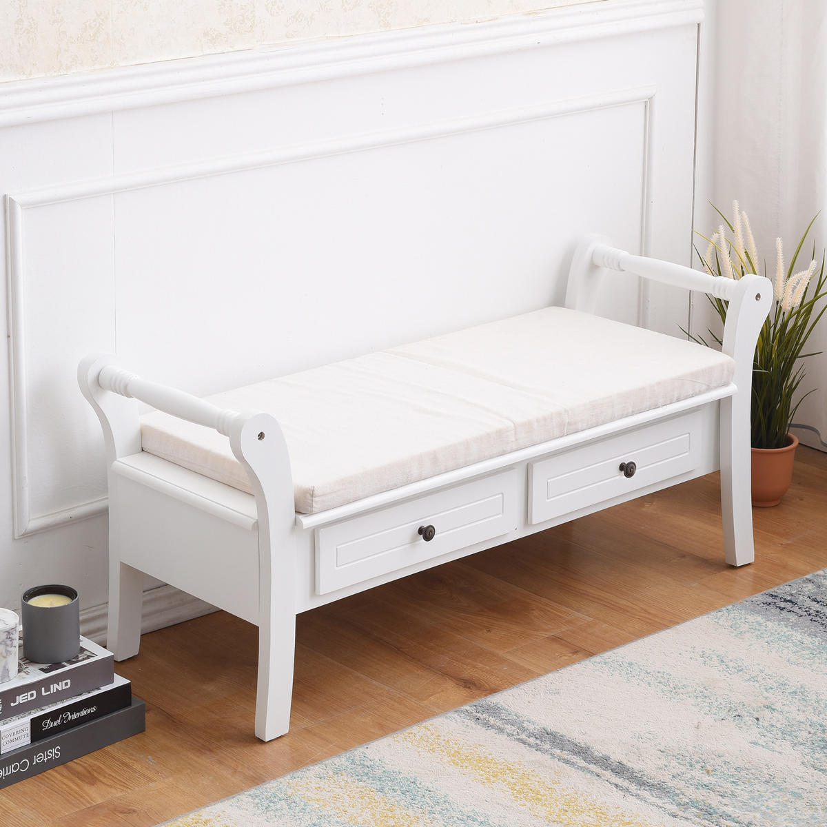 SITZBANK Weiß 40/108/47 cm - Weiß, Holzwerkstoff (40/47/108cm) - Mobili Rebecca