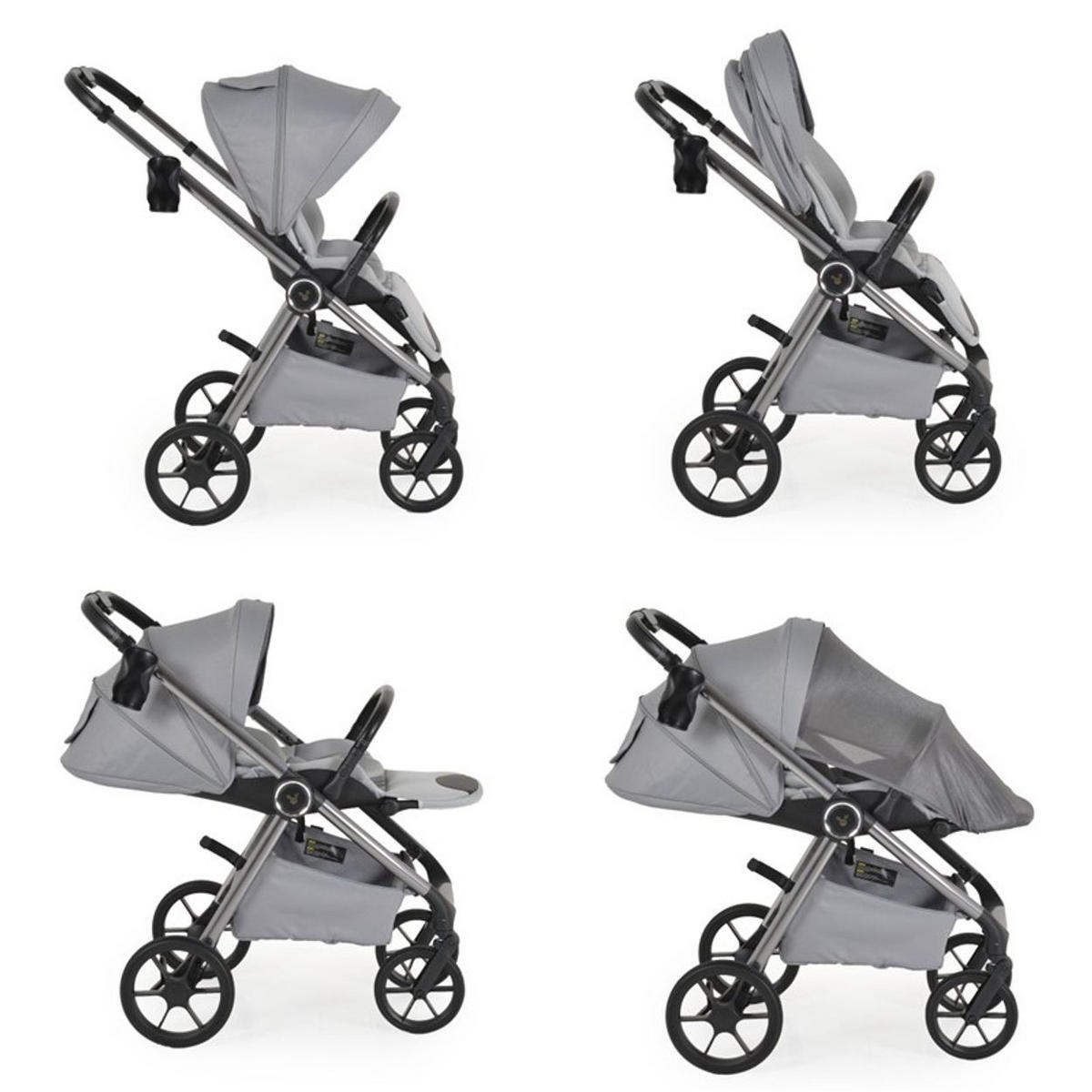 KOMBIKINDERWAGEN Unique 3 in 1 grau Babyschale Stoßdämpfer PU-Räder Tasche - Grau, Metall (75/59/104cm) - Cangaroo
