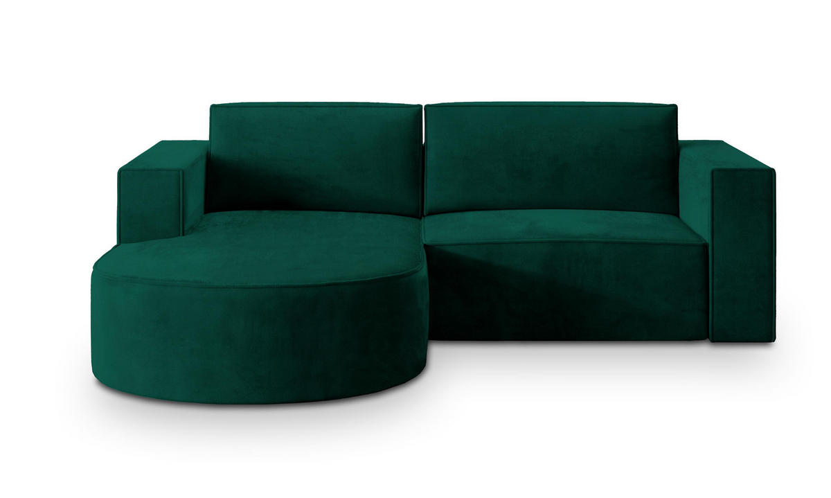 ECKSOFA SORELA M L-S Grün Velours-Stoff mit Schlaffunktion - Grün, Holz (263/174cm) - MASSENO