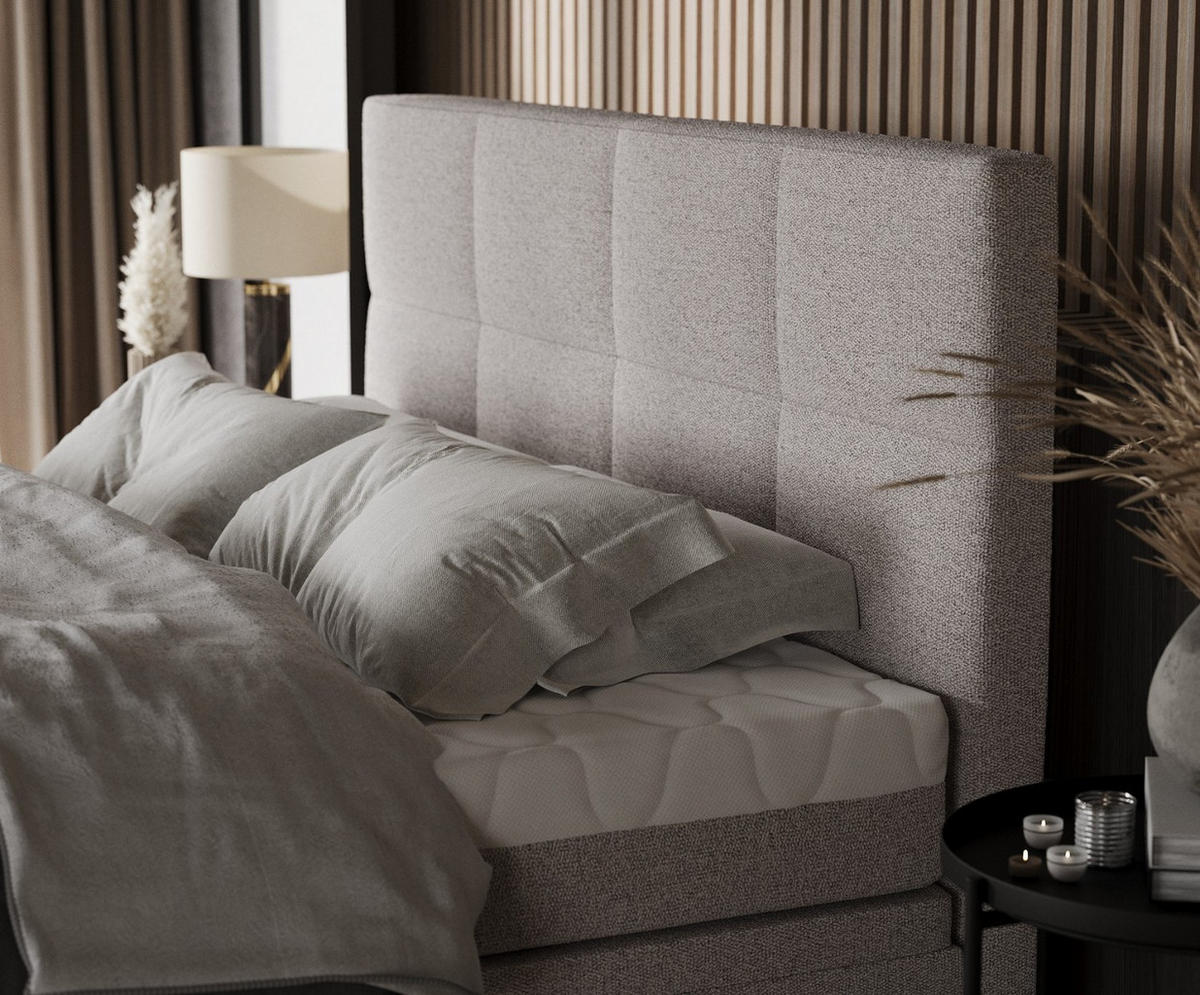 BOXBETT Tessa 180/200 cm Beige im Riva Stoff - Beige/Schwarz, Holz/Holzwerkstoff (180/200cm) - AltaBeds