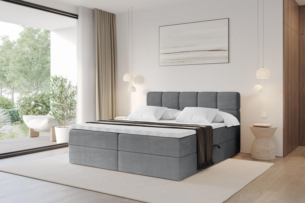 BOXBETT mit Matratze H3 - FAMA - 140x200 cm Dunkelgrau Poso - Taupe, Holzwerkstoff (140/200cm) - ALTDECOR