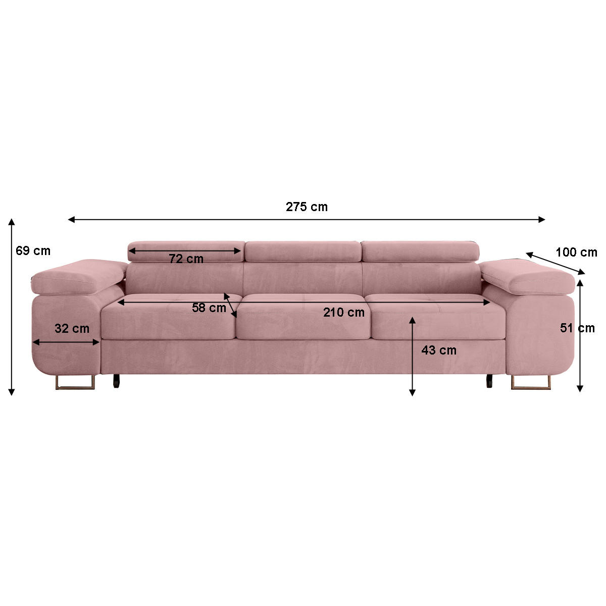 SCHLAFSOFA Wilson 3 Sitzplätze Korallenrosa - Pink, Holzwerkstoff (275/69/100cm) - Petits-meubles