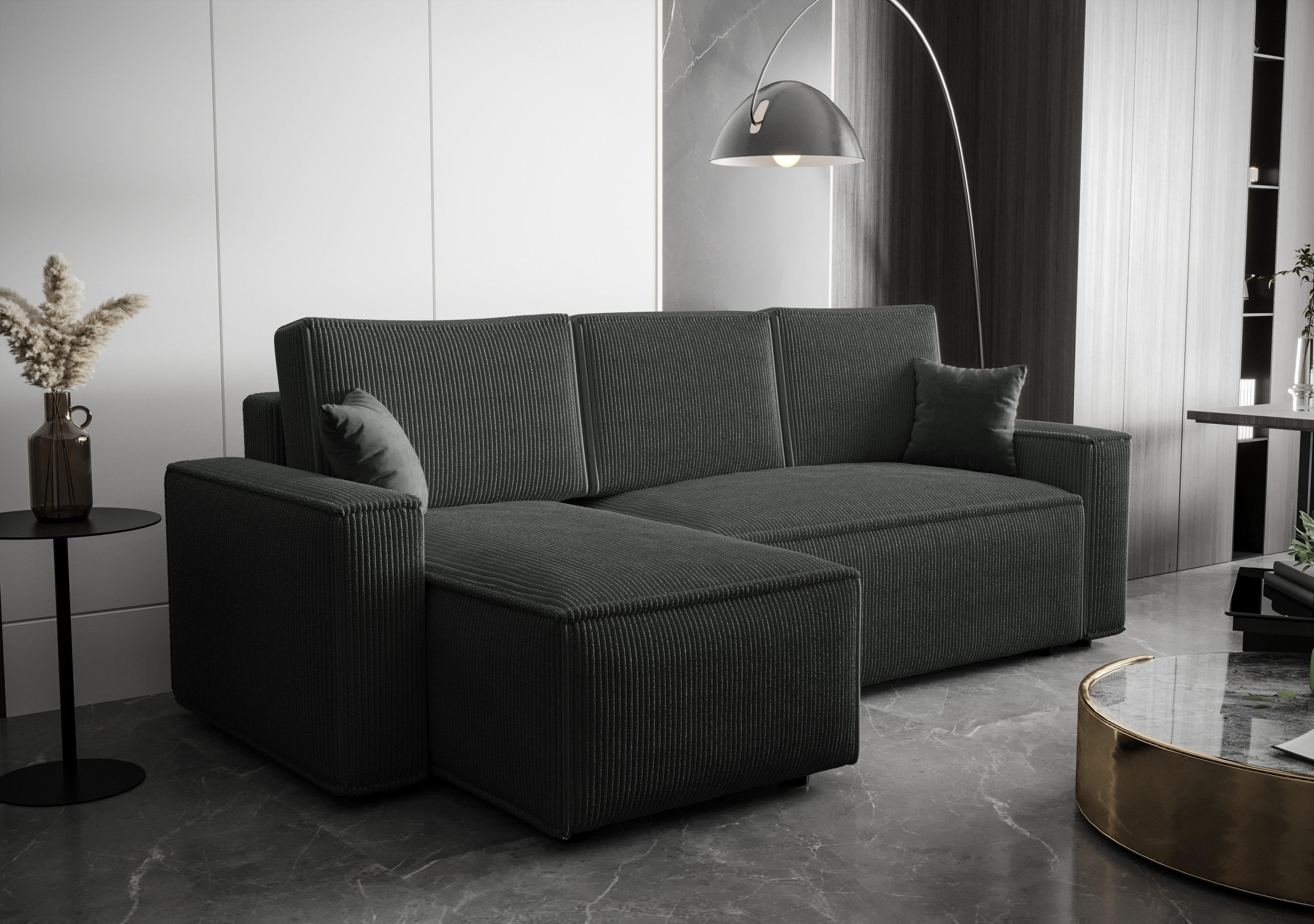 ECKSOFA L AMBRO Poso 34 Links mit Schlaffunktion - Graphitfarben, Textil (232/143cm) - Bedante