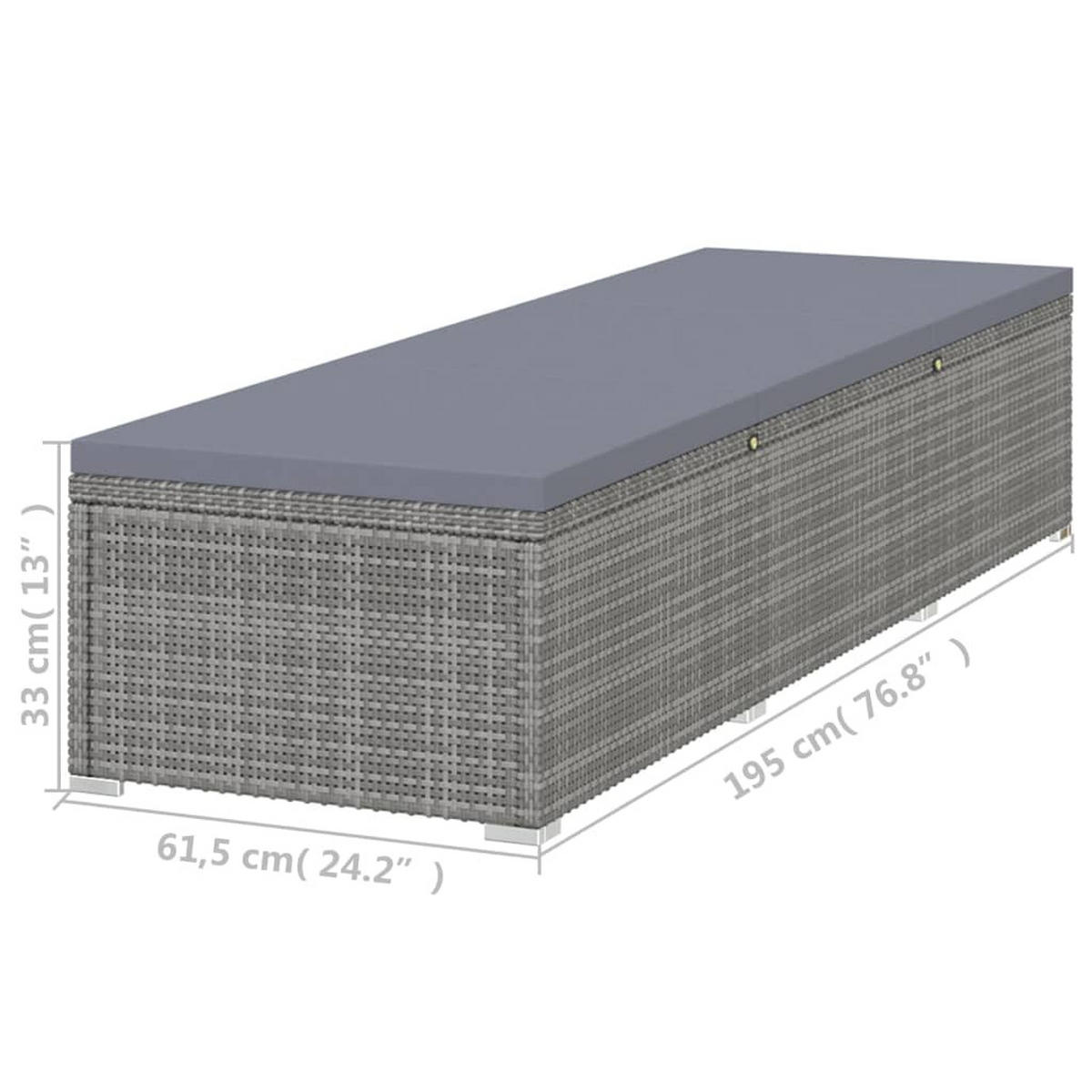 SONNENLIEGE mit Dunkelgrauer Auflage, verstellbar, 195/61,5/33 cm, Grau - Grau, Naturmaterialen/Textil (61.5/75.5/195cm) - vidaXL