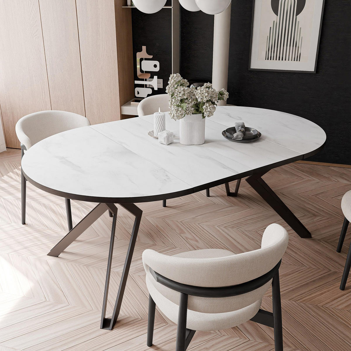 ESSTISCH ausziehbar aus MDF, Weiß - Schwarz/Weiß, Holzwerkstoff (100/100/76cm) - Idohome