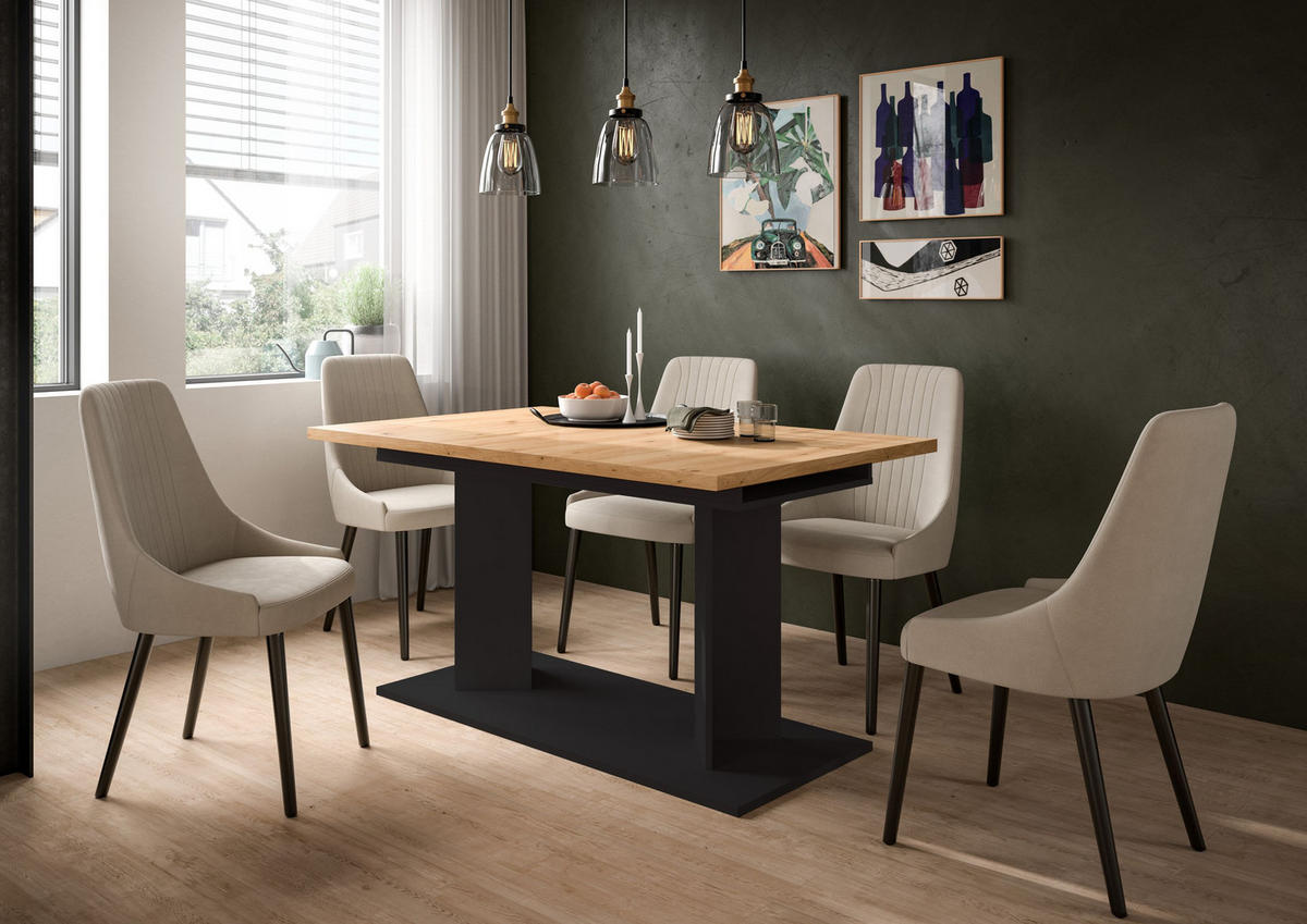 ESSTISCH GUSTAV (B/H/T: ca. 220/76/100 cm) in schwarz/Artisan Eiche Nachbildung - Schwarz, Holzwerkstoff (100/220/76cm)