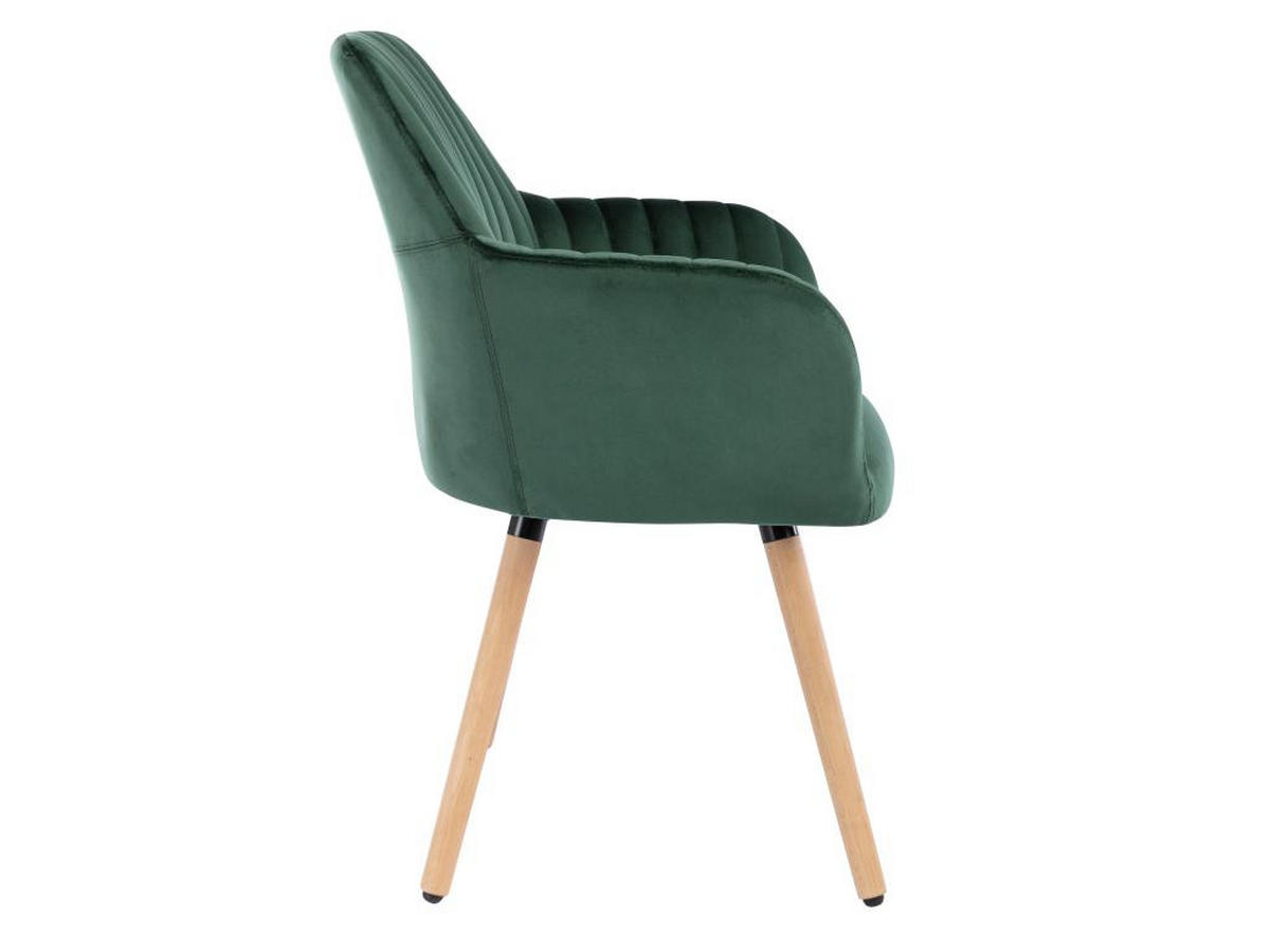 STUHL mit Armlehnen - Samt & Metall in Holzoptik - Dunkelgrün - ELEANA - Grün, Textil (58/85/56cm) - Vente-Unique