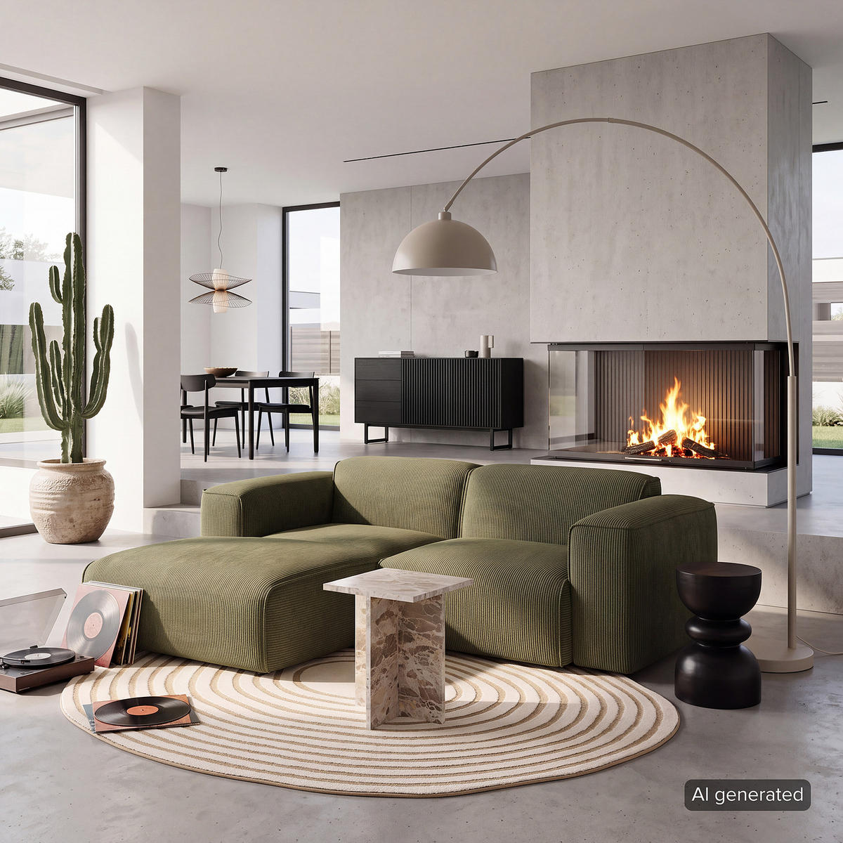 ECKSOFA mit XL-Longchair - Schwarz/Grün, Kunststoff/Textil (260/171cm) - home24