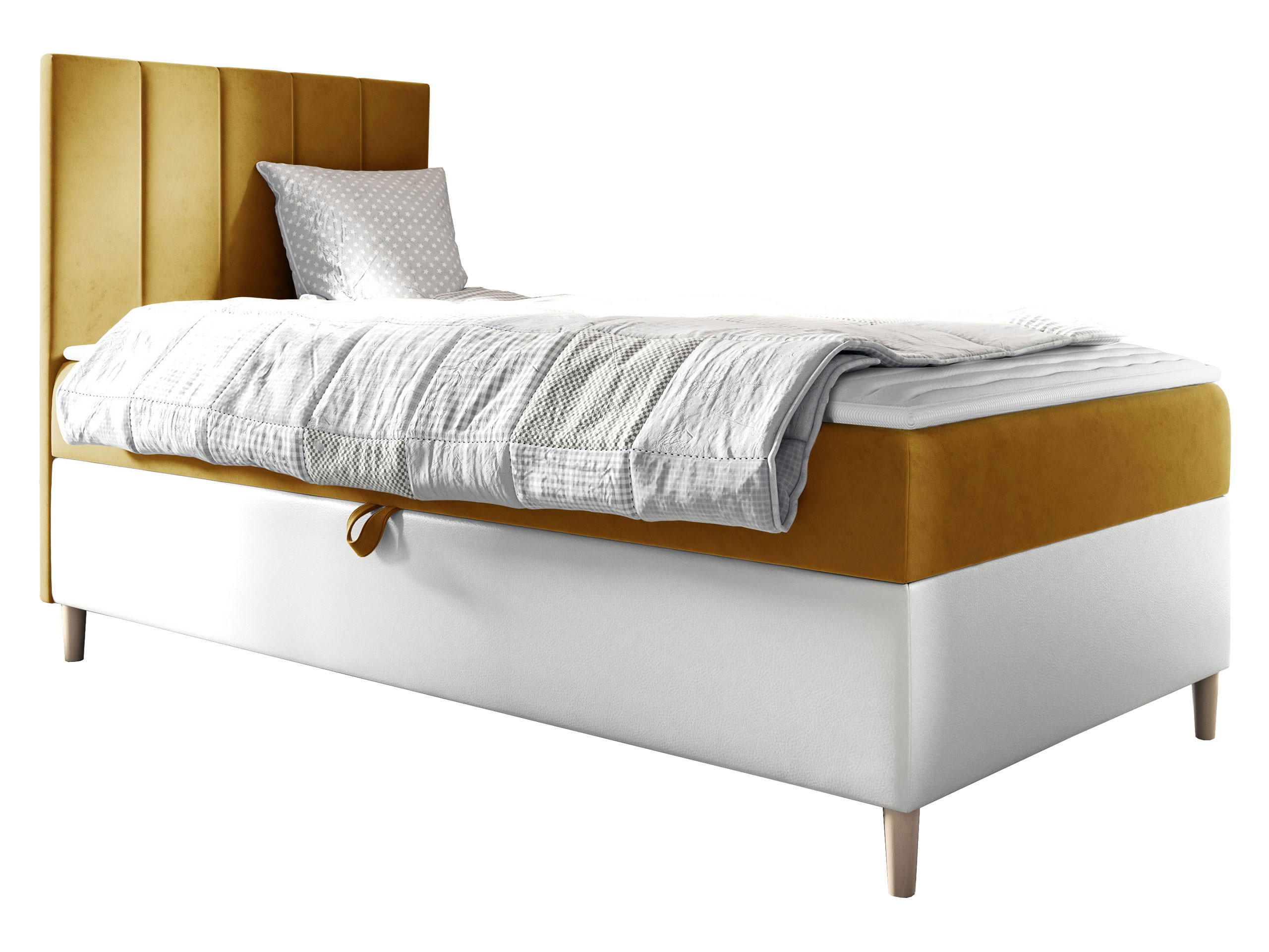 BOXBETT Maja Junior 1, Seite zum Öffnen des Bettkastens: Links - Gelb/Weiß, Holz (100/200cm) - MIRJAN24