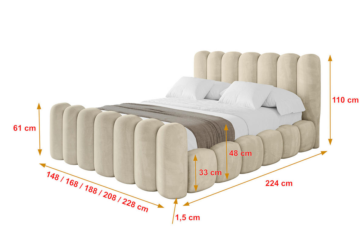 POLSTERBETT mit Bettkasten, Fußteil und Lattenrost, Boxbett ohne Matratze - SENA-Z 180x200 Beige - Ecru, Holzwerkstoff/Textil (180/200cm) - ALTDECOR