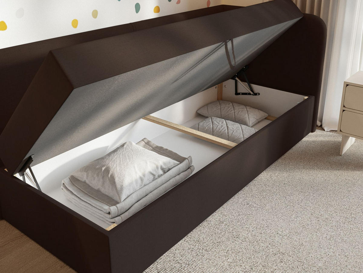 JUGENDBETT Calmmo Dunkelbraun mit Chenille-Bezug, Kopfteil rechts - Dunkelbraun, Textil (90/200cm) - Selsey