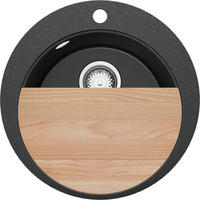 SPÜLBECKEN RUND Pisa, 2-er set Anthrazit 50/50 cm 1 Becken + Ablauf-Set + Schneidebrett ab 45er Unterschrank - Chromfarben/Anthrazit, Kunststoff (50/20/50cm) - Primagran