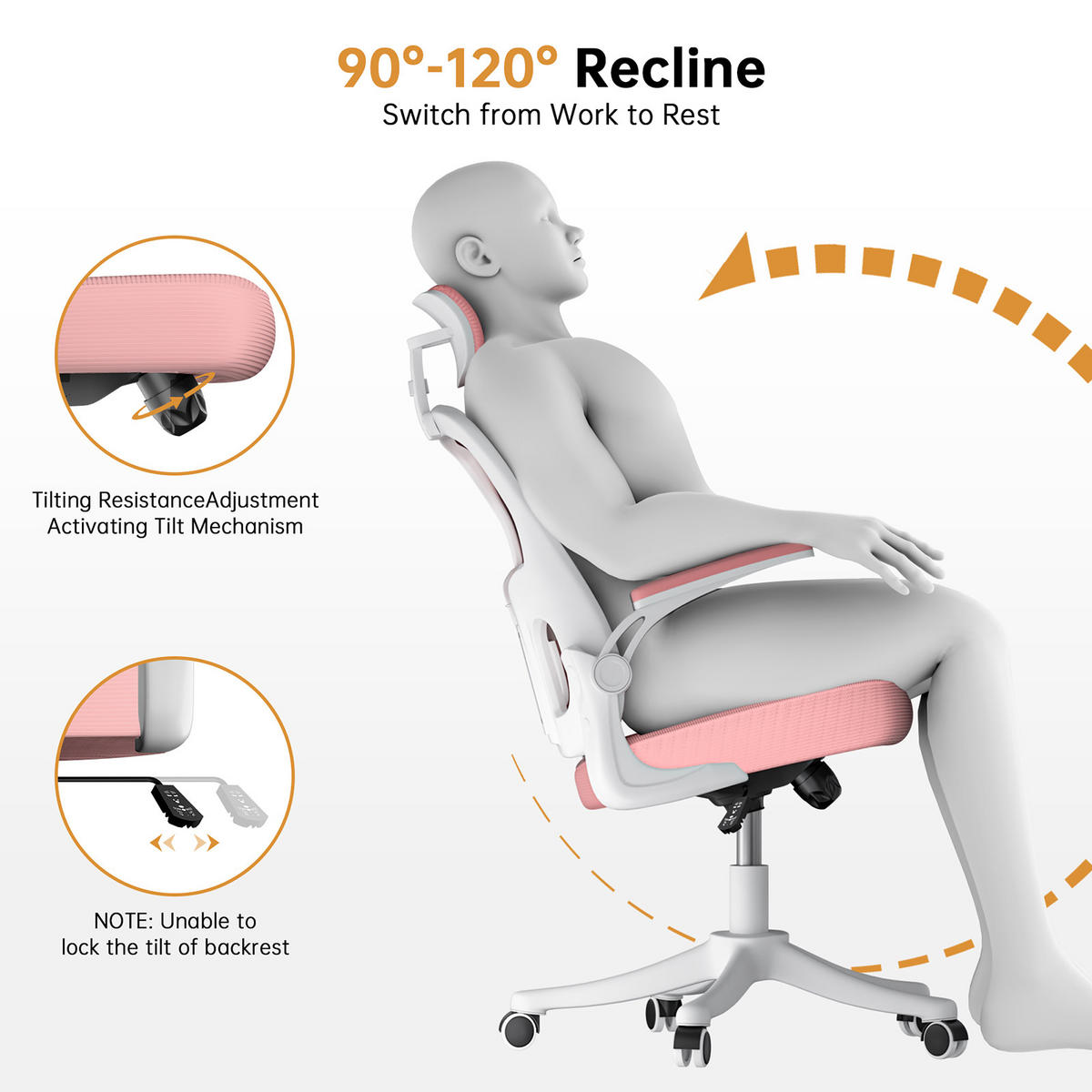 BÜROSTUHL ergonomisch Weiß-Rosa mit Lendenstütze - Pink, Metall (58.5/28.5/61cm) - Rattrix