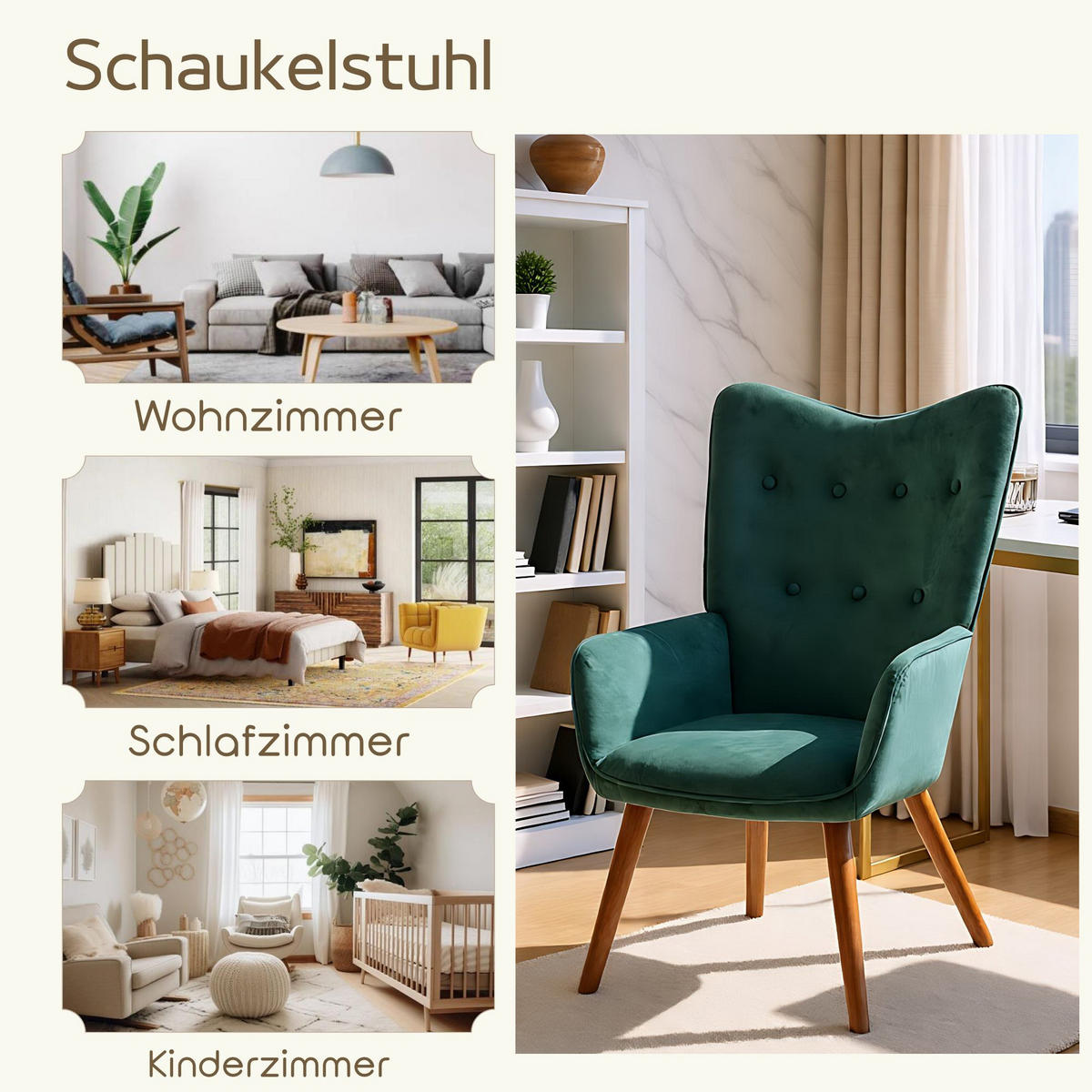 SESSEL Samt grün mit Holzbeinen & Komfortabel - Dunkelgrün/Dunkelbraun, Holz/Buchenholz (61/91.5/69cm) - Urban Meuble