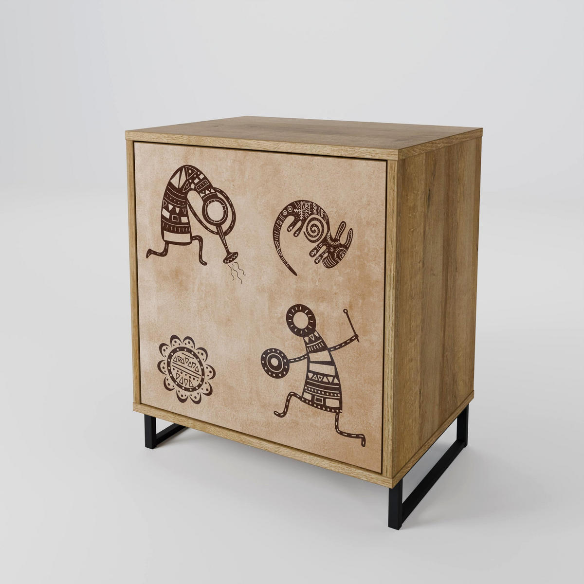 SIDEBOARD AFRICAN STYLE, Eichefarben, 57,5x42x77,5 cm, Schräge Buchenholzfüße - Eichefarben/Buchefarben, Holzwerkstoff/Buchenholz (57.5/77.5/42cm) - SpaceRebels