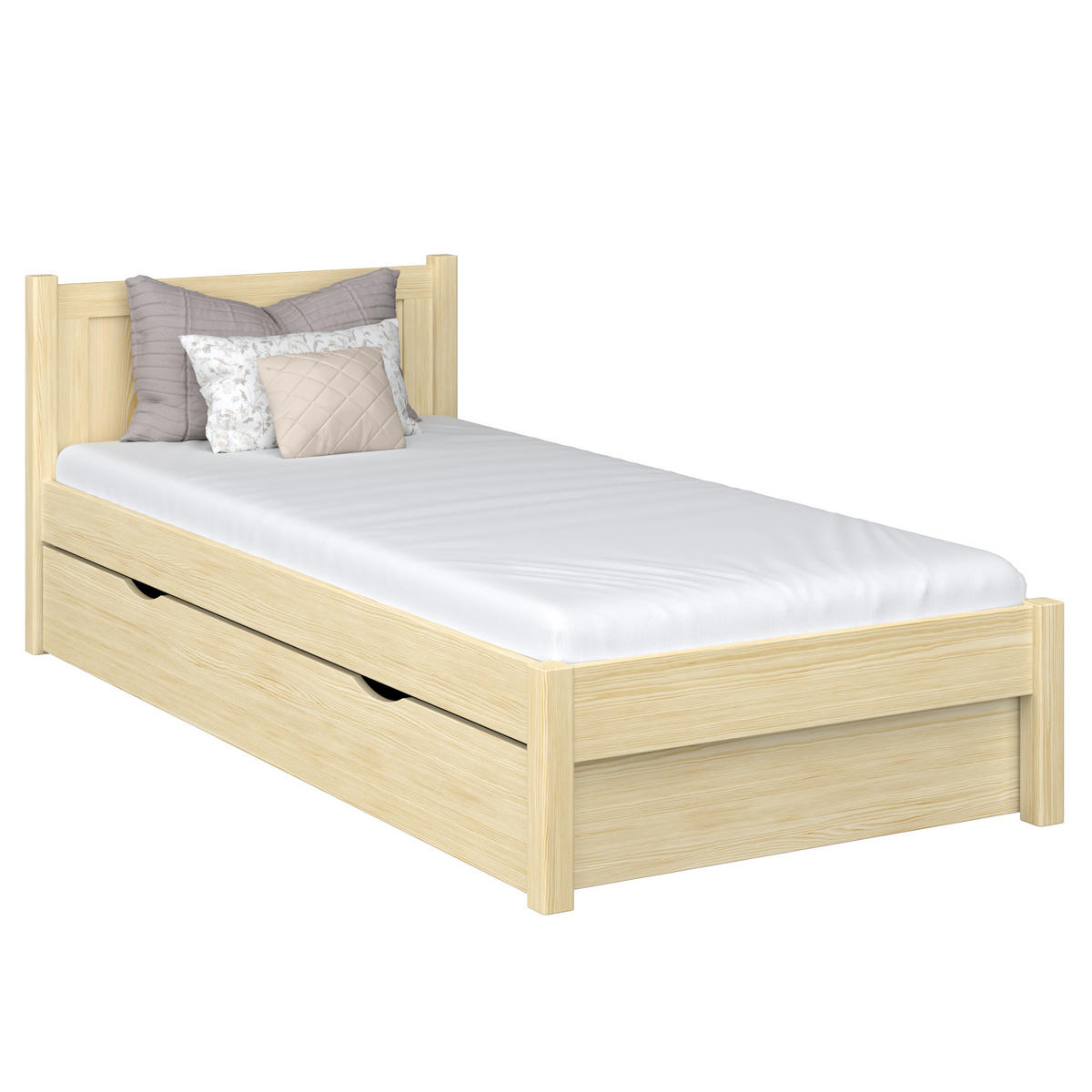 BETT mit Schublade N02 Klare Kiefer 90/190 - Braun, Naturmaterialien/Holz (90/190cm) - N-Wood