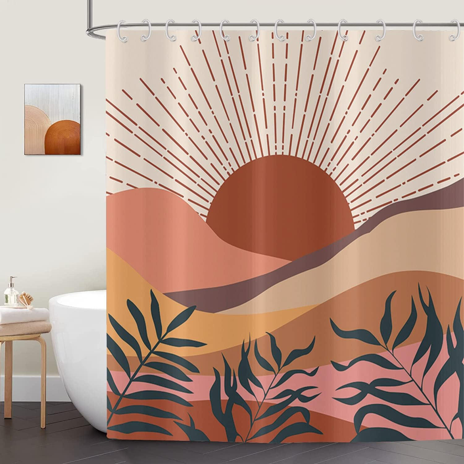 DUSCHVORHANG Beige Boho Kunst abstrakt Blätter waschbar wasserdicht Stoff - Multicolor, Textil (200/180cm) - MCBOSON