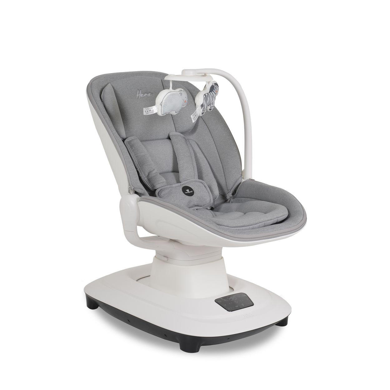 BABYWIPPE Hera hellgrau App-Steuerung, 360° drehbar, Moskitonetz, 5-Punkt-Gurt, 5 Stufen - Silberfarben, Metall - Cangaroo