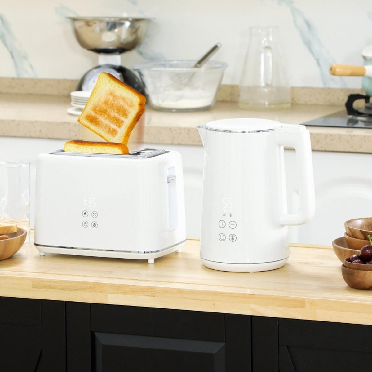 WASSERKOCHER-TOASTER Toaster Set 2200W 1,5L Weiß 21,5/15,5/25,1 cm - Weiß, Kunststoff (15.5/25.1/21.5cm) - Rolipo