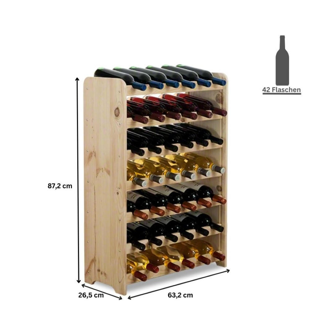 WEINREGAL Pinotwine C 87,2x63,2x26,5 cm 42 Flaschen Massives Kiefernholz Natur Unbehandelt - Naturfarben, Holz (63.2/87.2/26.5cm) - PROREGAL