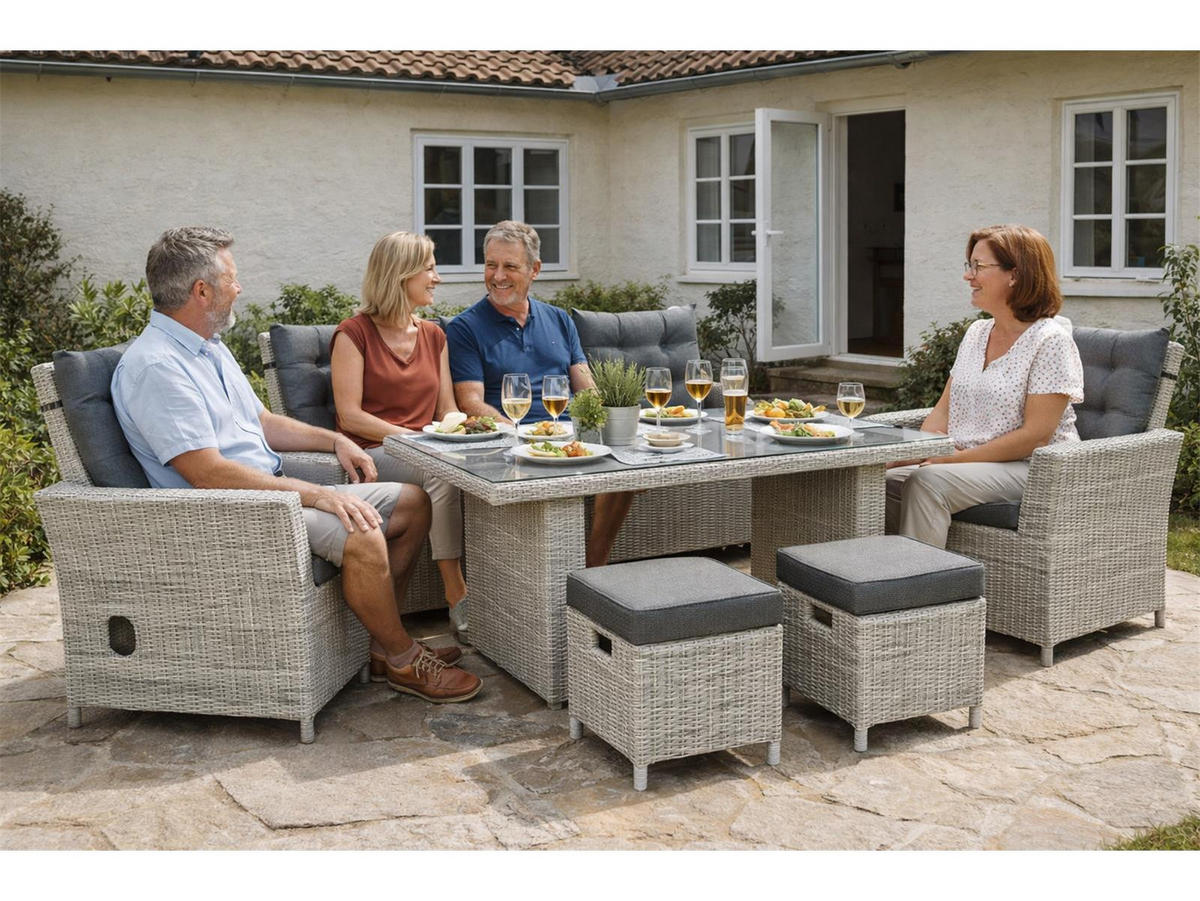GARTEN-SITZGRUPPE Asti Grau Polyrattan für 7 Personen - Grau, Naturmaterialien - Green Spirit