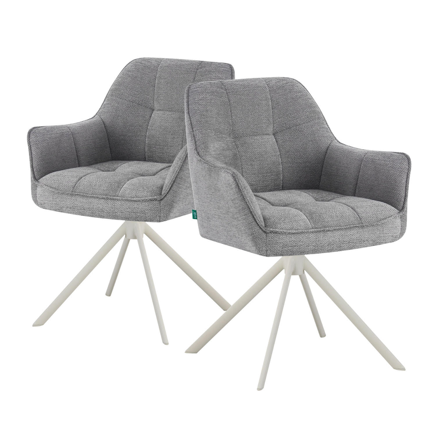 ESSZIMMERSTUHL THOMAS-DINA 2er-Set 360°drehbar - Weiß/Grau, Textil/Metall (61/83/62cm) - DUBI Möbel