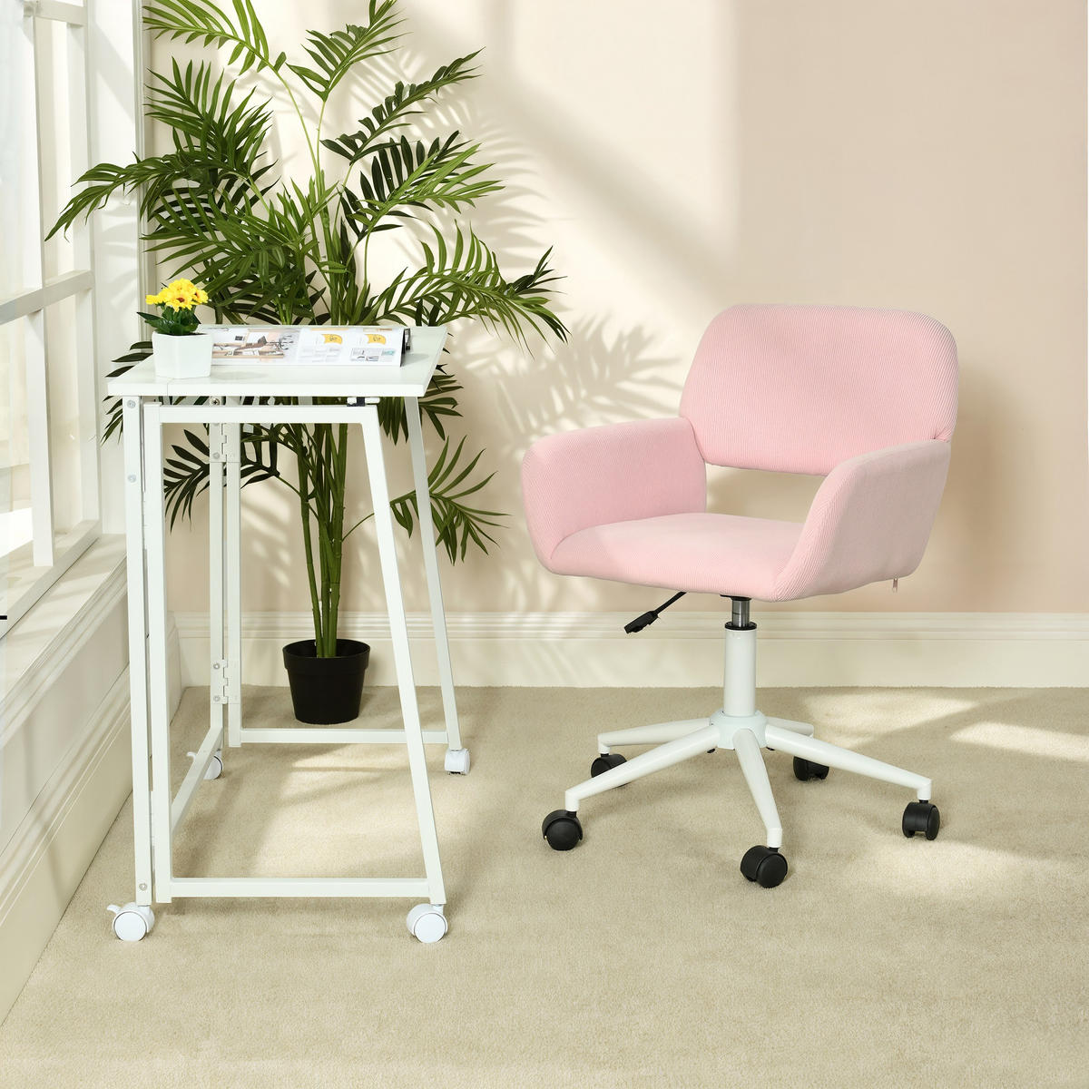 BÜROSTUHL in Cord-Samt, Rosa - Pink, Metall (39/86/43cm) - Meubles Cosy