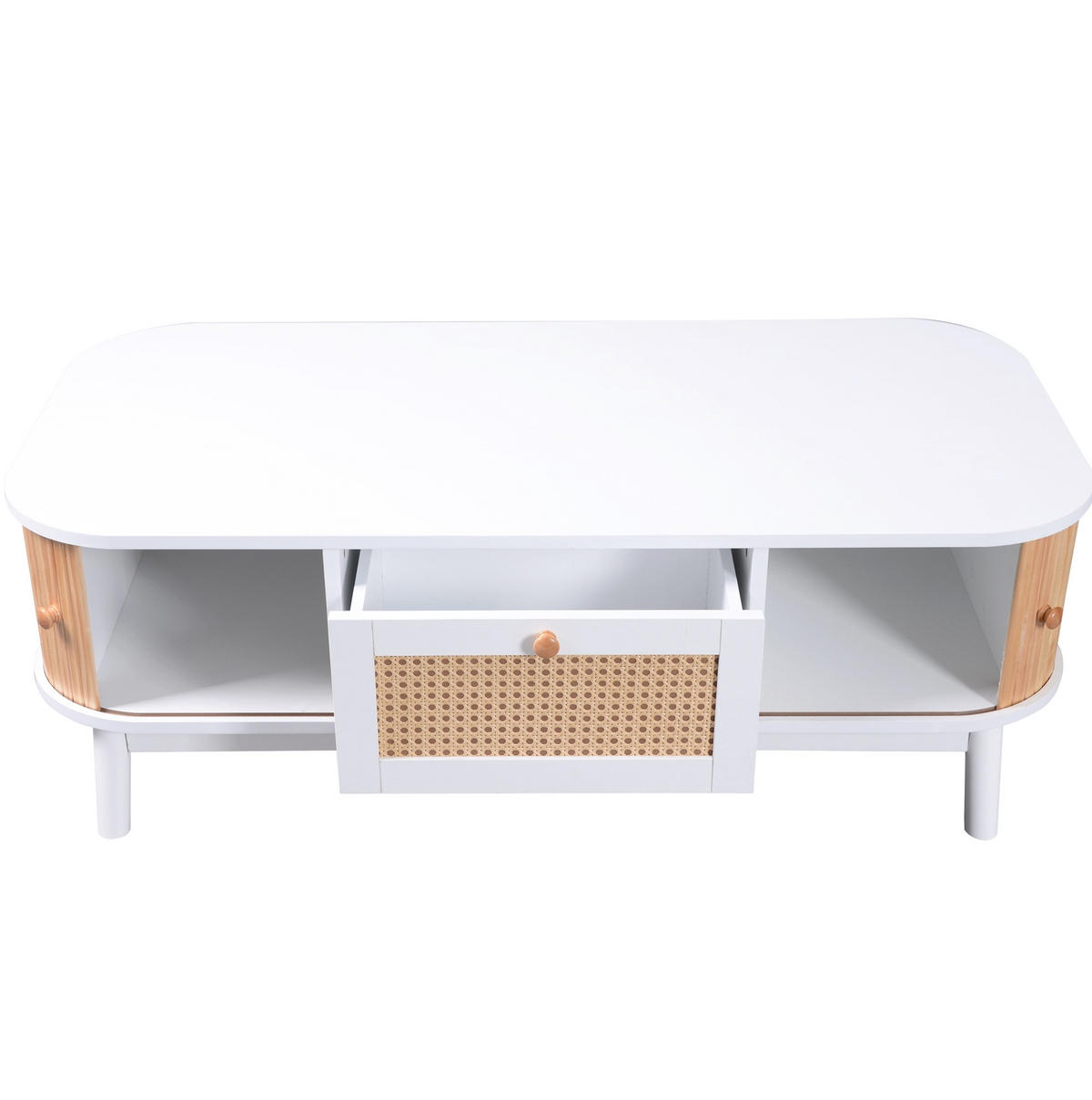 COUCHTISCH aus MDF 110x55x38,5 cm in Weiß und Holzfarbe mit Stauraum - Weiß, Holzwerkstoff (110/55/38.5cm) - Modfu