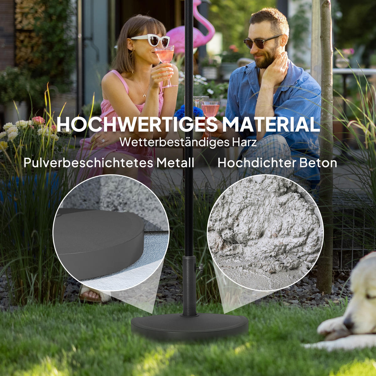 SONNENSCHIRMSTÄNDER aus Beton Schirmständer Halbrund Schirmhalter, Schirmgewicht - Schwarz, Naturmaterialen (31/49cm) - Outsunny