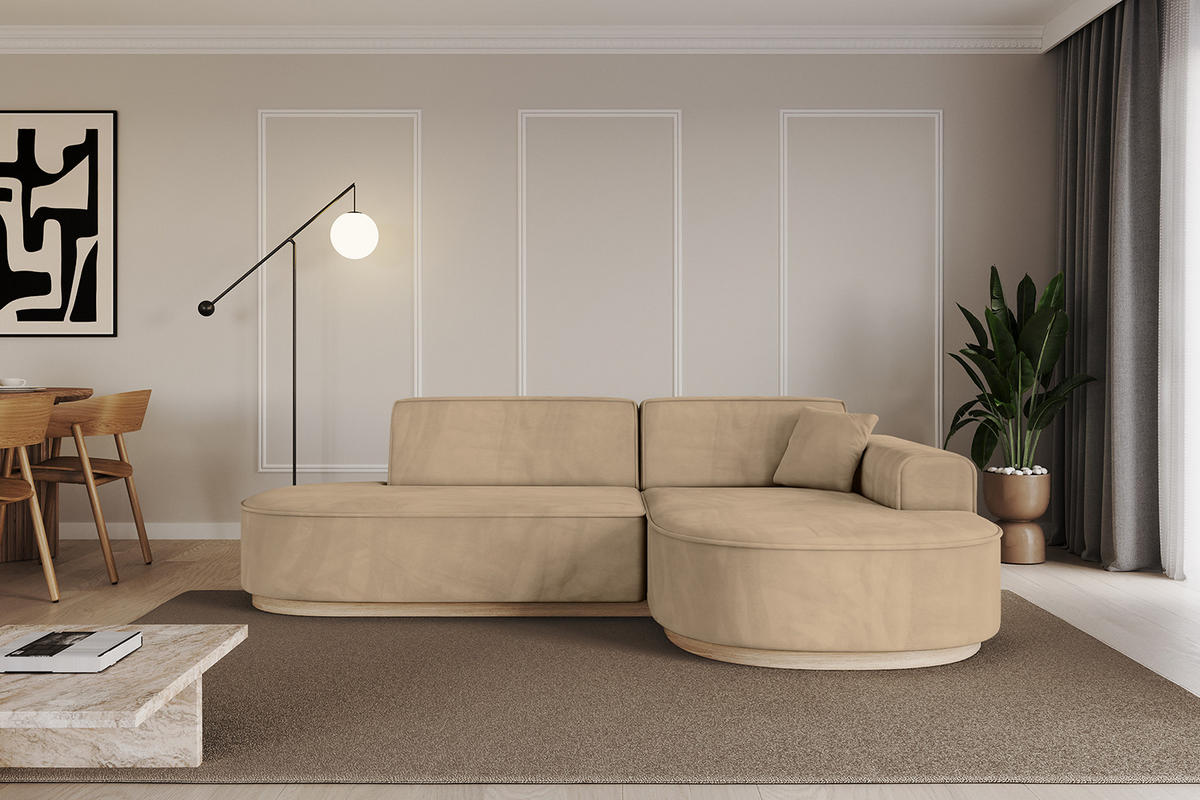 ECKSOFA Ottomane Rechts MARI-L1-v1 - 243x171x83 cm Taupe Velours - Taupe, Holzwerkstoff/Textil (171/243cm) - ALTDECOR