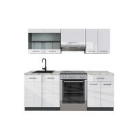 KÜCHENZEILE R-Line Weiß Hochglanz/Anthrazit 200 cm, AP Marmor - Weiß Hochglanz/Anthrazit, Holzwerkstoff (200/81.6/60cm) - Vicco