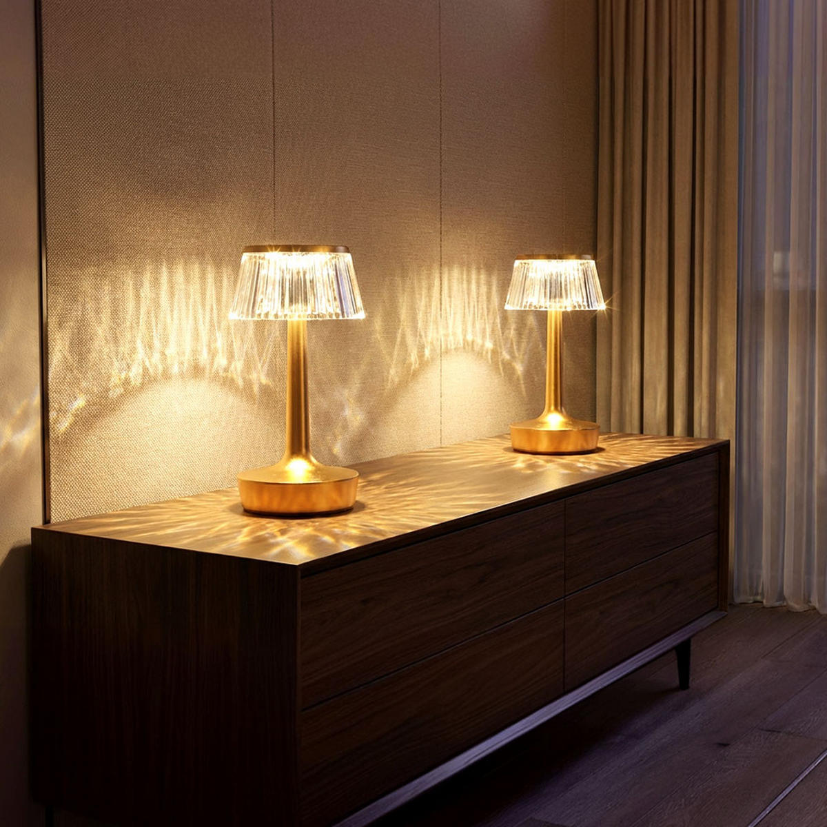 LED TISCHLEUCHTE Messing Kristall-Effekt 2er Set - Messingfarben, Kunststoff (12/12/23cm) - Globo Lighting