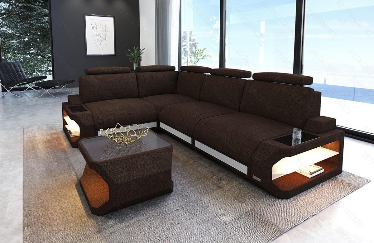 ECKSOFA Siena Braun Weiß Strukturstoff - Braun, Kunststoff (272/272cm)