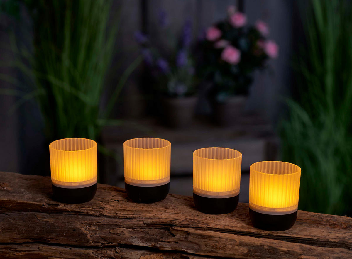 LED-AKKU-LOUNGE-LIGHTS - kabellos mit Touchsensor für Innen und Außen, RGBW Flackereffekt, 4er-Set - Schwarz, Kunststoff (5/5/7cm) - Northpoint