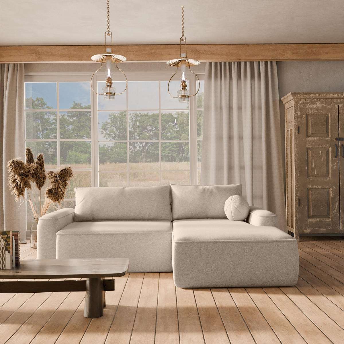 ECKSOFA OTATTI mit Schlaffunktion, Beige - Beige, Textil (245/160cm) - Fedve