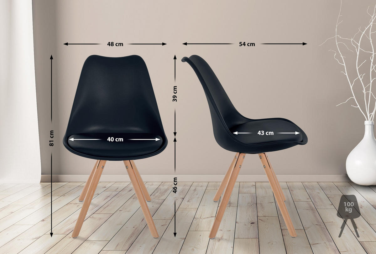 STUHL Kunststoff schwarz - Eukalyptusholzfarben/Schwarz, Holz/Kunststoff (48/81/54cm) - CLP
