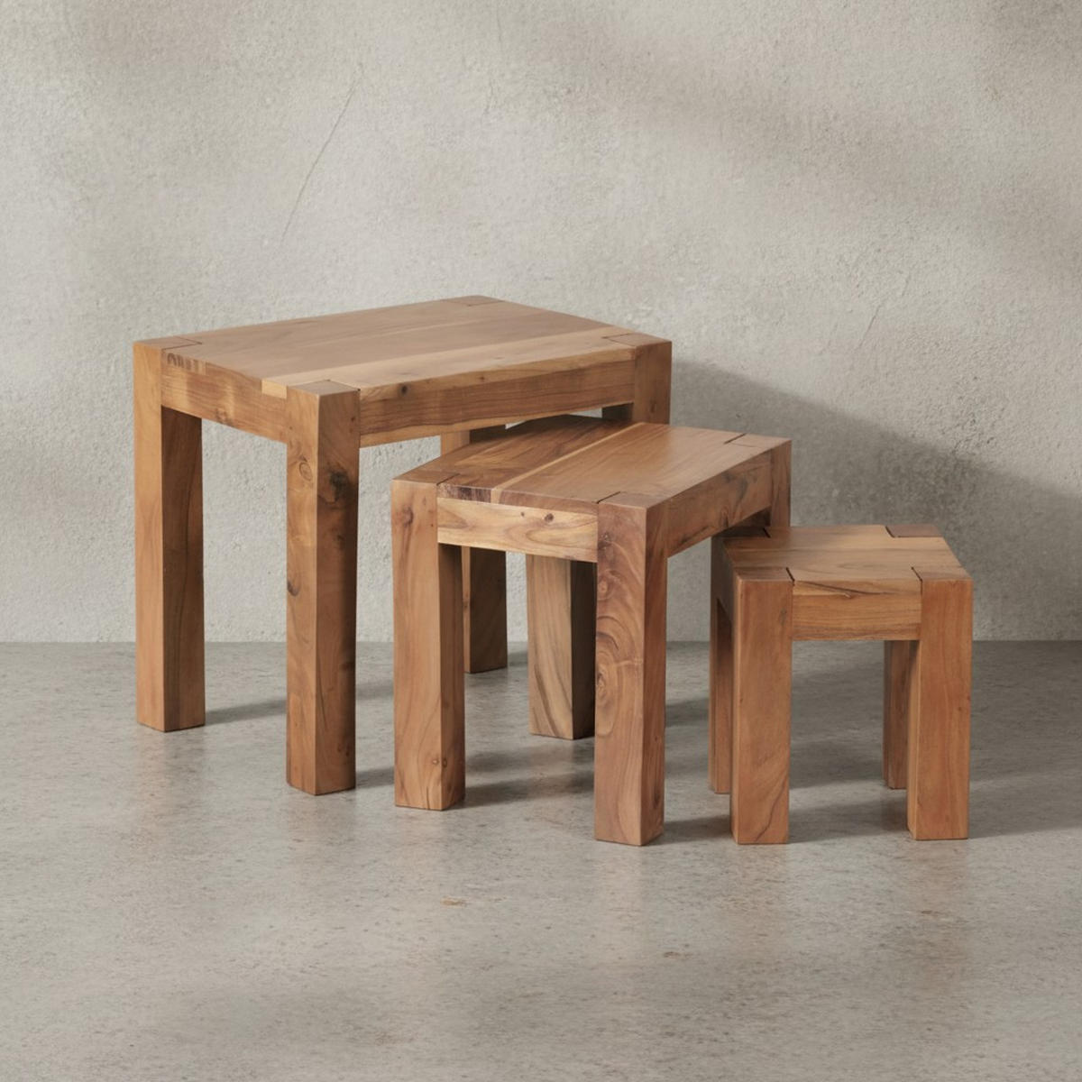 BEISTELLTISCH 3er Set Massivholz Platzsparend Landhausstil NAKO, Beige 50x36x45 cm - Beige, Holz (36/50/45cm) - KADIMA DESIGN