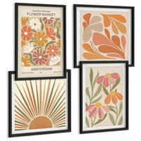 BILDER SET 4er Set - 50x50 cm & 40x60 cm Schwarzer Rahmen - Pastellfarbene Sonnenblumen - Schwarz, Kunststoff (50/50cm) - TULUP