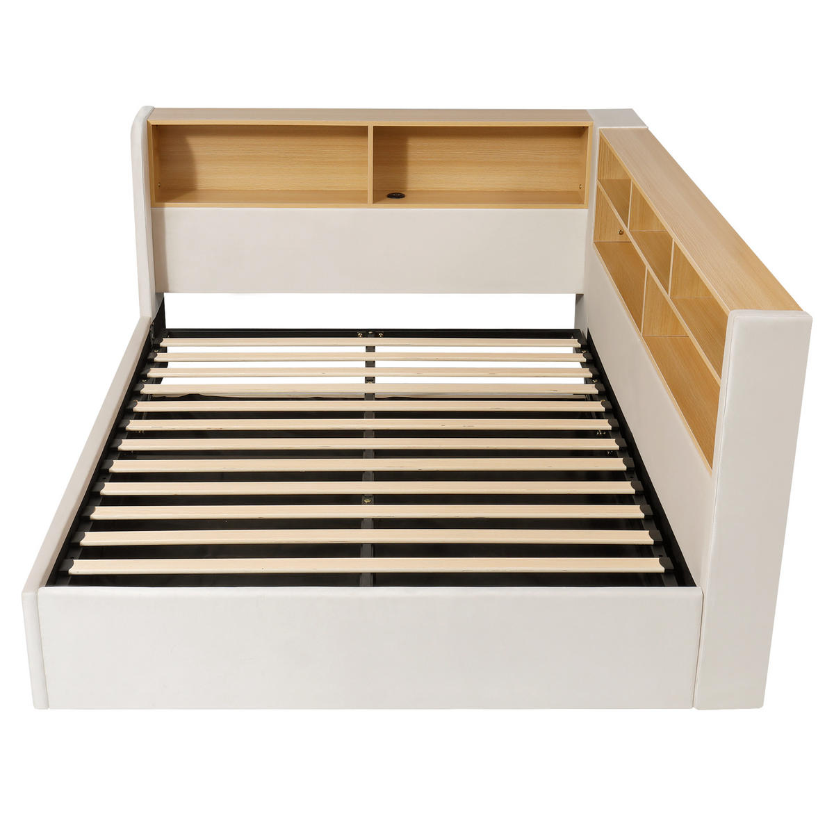 POLSTERBETT 140/190 cm in Beige Samt mit Bettkasten, LED, USB und Type-C - Beige, Holzwerkstoff/Textil (140/190cm) - CHICFURN