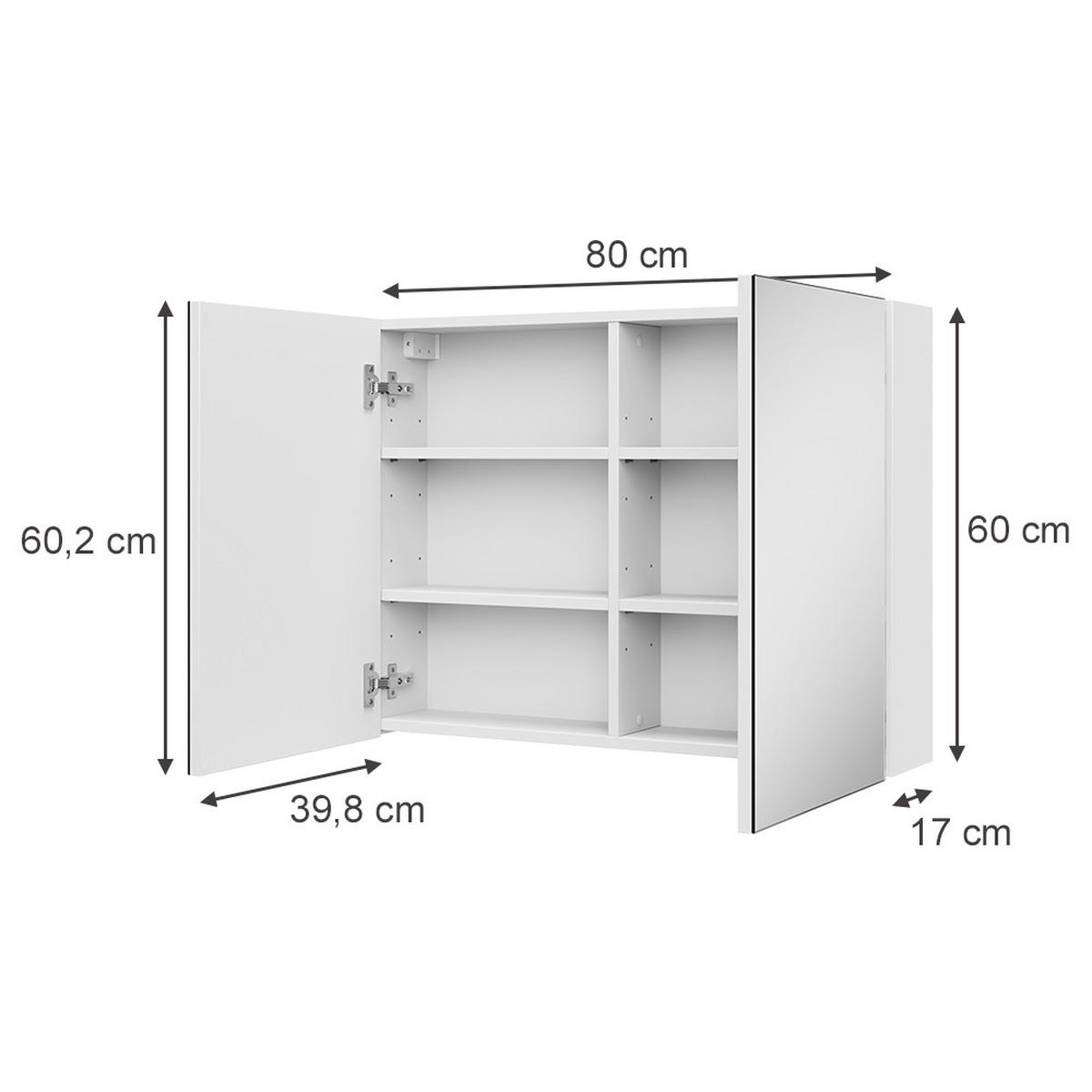 KOPALNIŠKA OMARICA Z OGLEDALOM Lavia, Bela, 80 x 60.2 cm - bela, leseni material (80/170/17cm) - Vicco