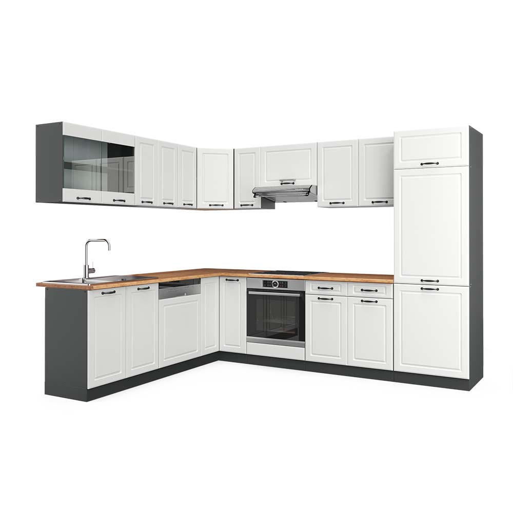 ECKKÜCHE R-Line Weiß Landhaus/Anthrazit 227 x 287 cm, AP Eiche - Anthrazit/Weiß, Holzwerkstoff (287/81.6/60cm) - Vicco