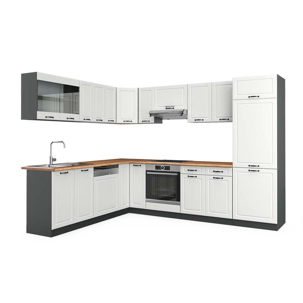 ECKKÜCHE R-Line Weiß Landhaus/Anthrazit 227 x 287 cm, AP Eiche - Anthrazit/Weiß, Holzwerkstoff (287/81.6/60cm) - Vicco