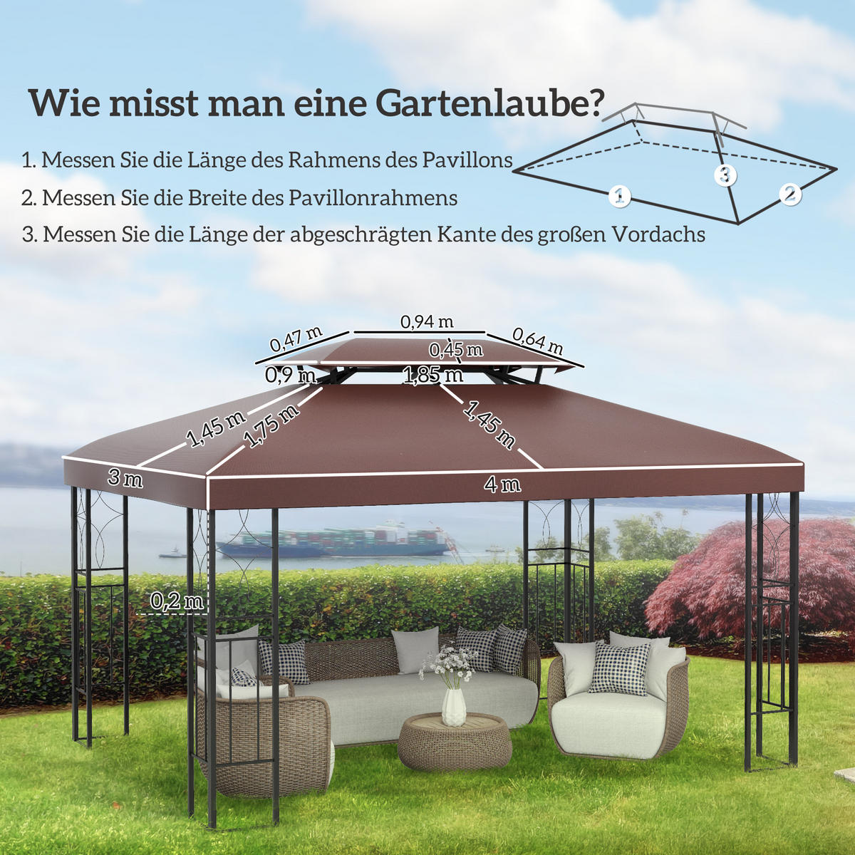 ERSATZDACH für Gartenpavillon 3x4 m aus Polyester, wetterfeste Abdeckung für Outdoor-Pavillons in Kaffee - Cappuccino, Textil (400/20/300cm)