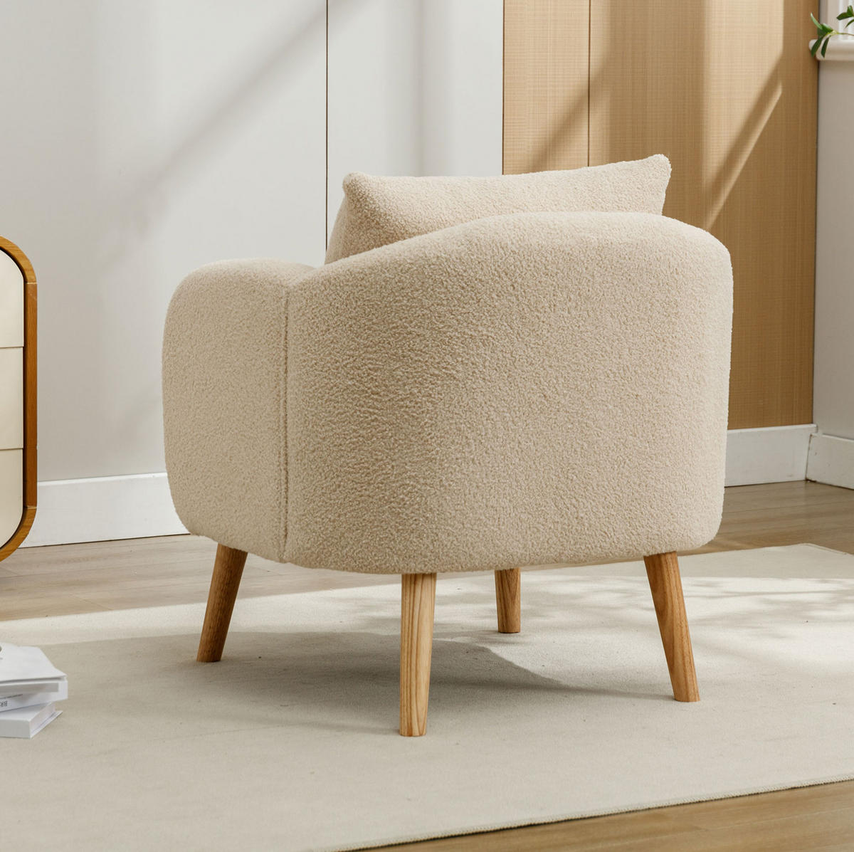 KŘESLO 71/72/71 cm béžové z teddy látky s polštářem a silným sedákem - béžová, textil (72/71/71cm) - OKWISH