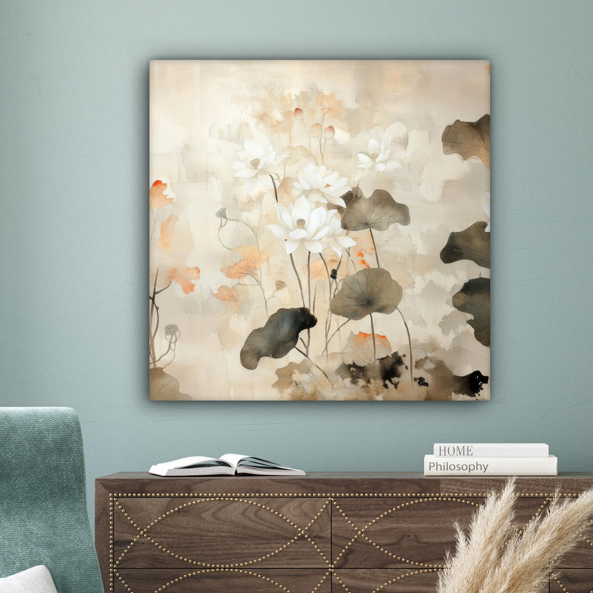 LEINWANDBILD Blumen - Japandi - Wabi sabi Deko Groß 90x90 cm - Sandfarben, Textil (90/90cm) - MuchoWow