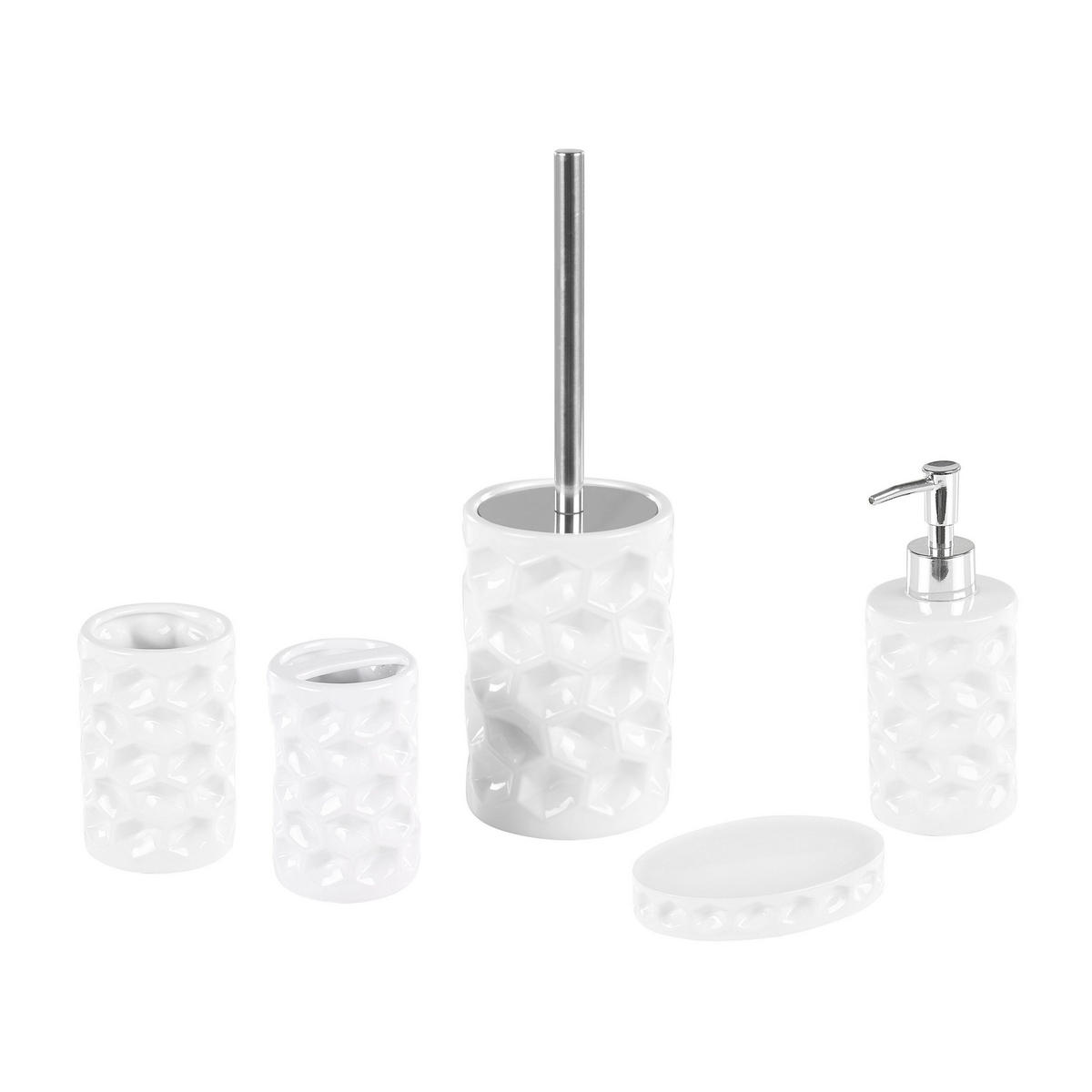 BADEZIMMER Set 5-teilig Keramikweiß Tirua - Weiß, Keramik (13/34/11cm) - Beliani